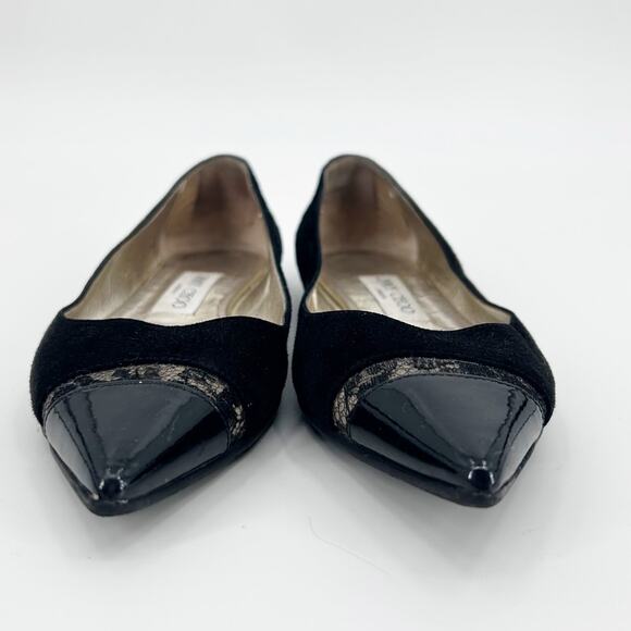 Jimmy Choo Ginny Ballet Flats Pointed Toe Patent Suede Lace Black Womens 36 (6) - Picture 4 of 12